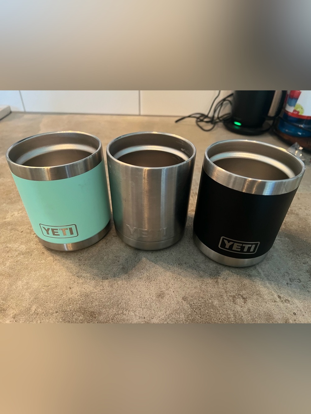 Yeti Trio: Mint, Stainless Steel & Black Lowball Tumblers